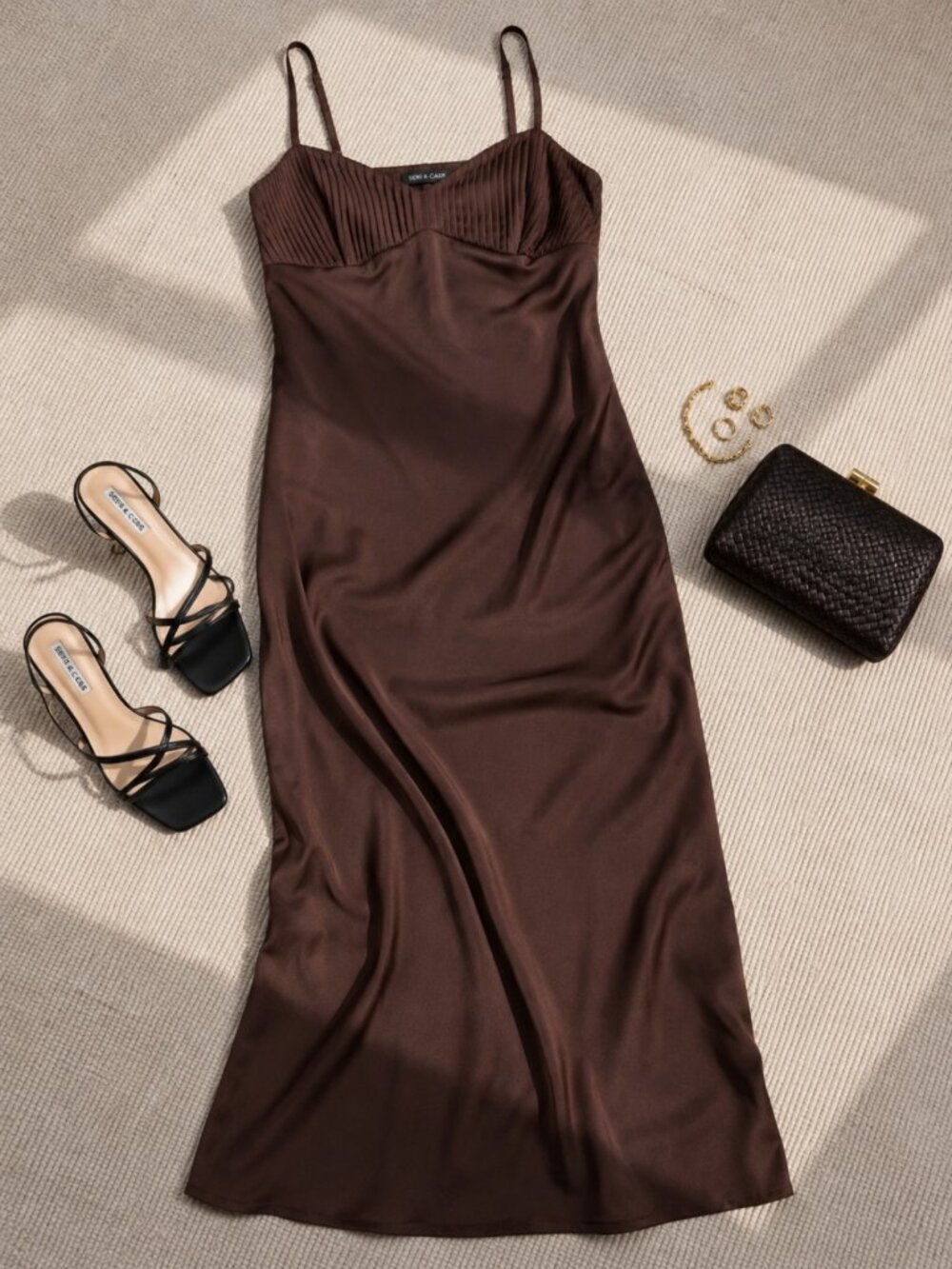 Seni & Cade Chocolate Brown Pin tuck Sleeveless Maxi Dress Size S NWT